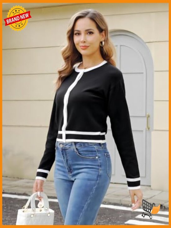 Cropped Cardigan Sweater Lightweight Bolero Shrug Button Down Long Sleeve - Picture 2 of 7